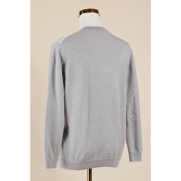 Sz S Rebecca Taylor Light Grey Merino Wool Pullover Sweater Lace Trim V Neck GUC - Picture 4 of 5